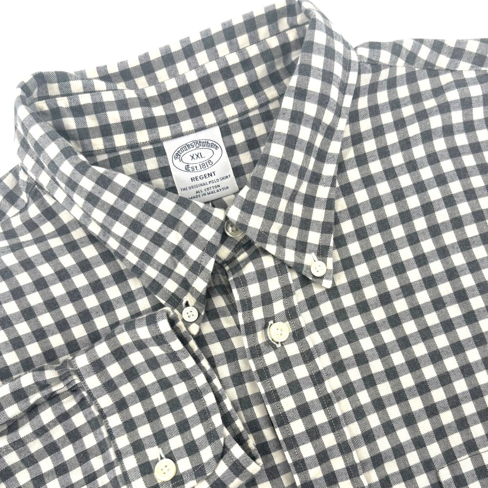 Brooks Brothers Regent Gingham Check Button Down Shirt Black White XXL Italian